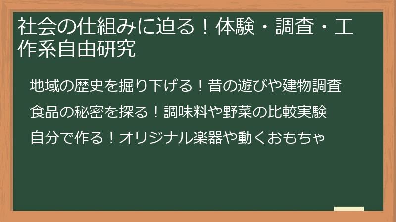 社会の仕組みに迫る！体験・調査・工作系自由研究