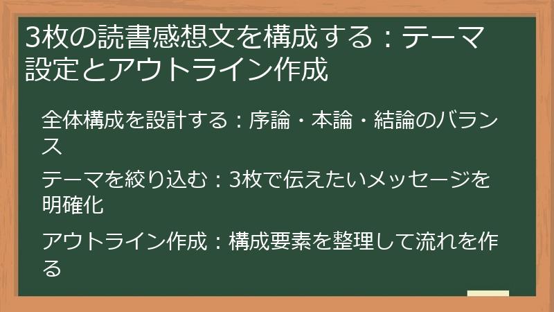 3枚の読書感想文を構成する：テーマ設定とアウトライン作成
