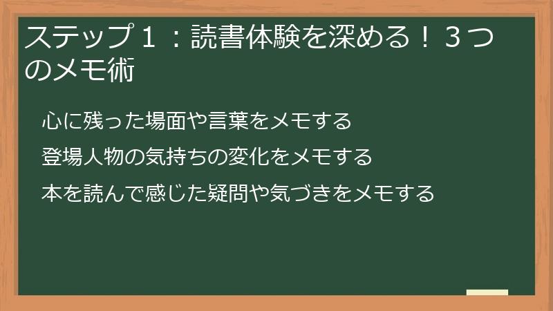 ステップ１：読書体験を深める！３つのメモ術