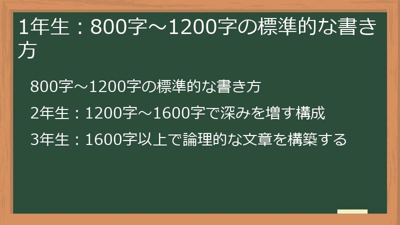 1年生：800字～1200字の標準的な書き方