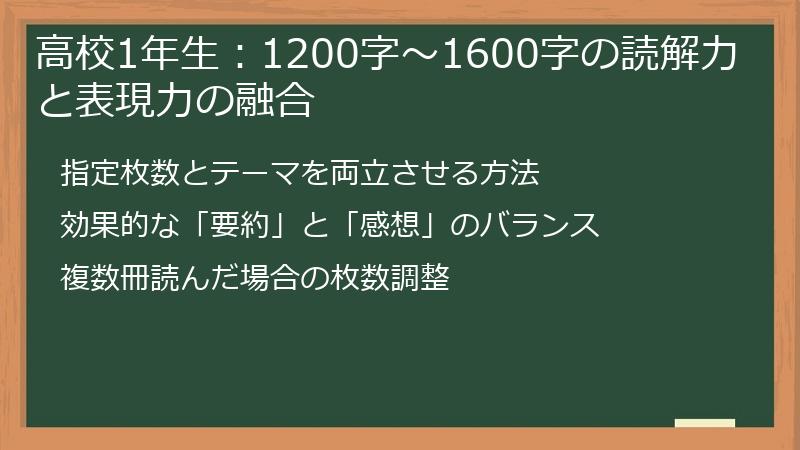 高校1年生：1200字～1600字の読解力と表現力の融合