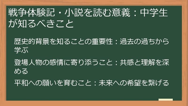 戦争体験記・小説を読む意義：中学生が知るべきこと
