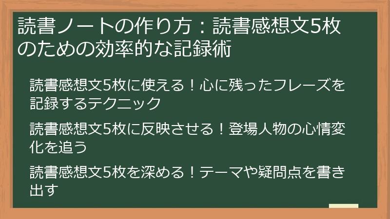 読書ノートの作り方：読書感想文5枚のための効率的な記録術