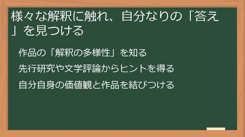 様々な解釈に触れ、自分なりの「答え」を見つける