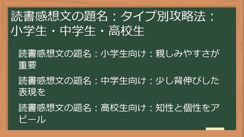 読書感想文の題名：タイプ別攻略法：小学生・中学生・高校生
