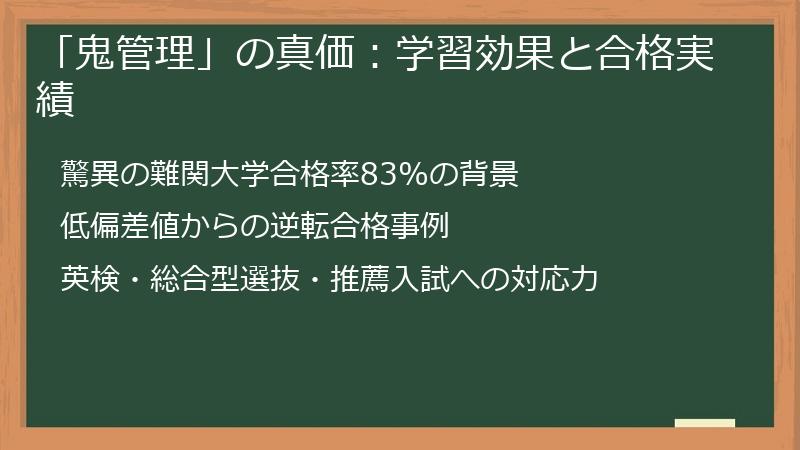 「鬼管理」の真価：学習効果と合格実績