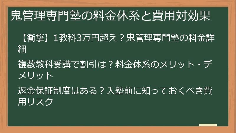 鬼管理専門塾の料金体系と費用対効果