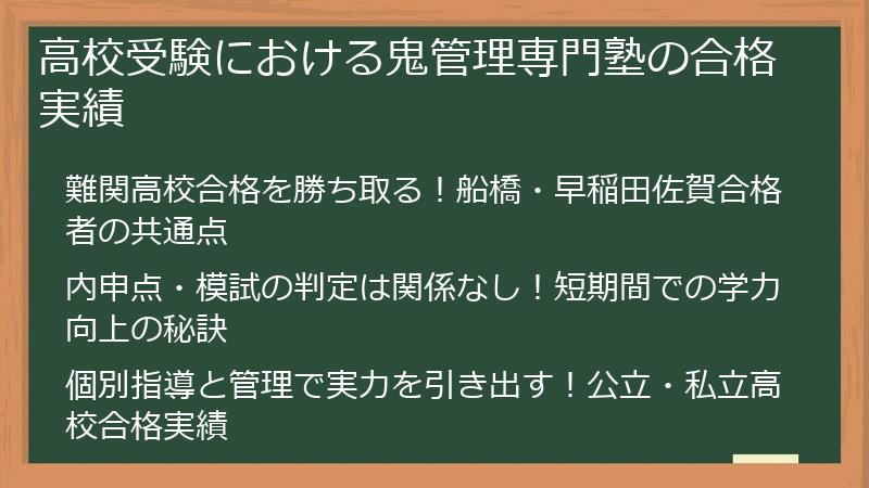 高校受験における鬼管理専門塾の合格実績