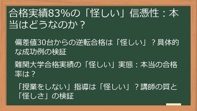 合格実績83%の「怪しい」信憑性：本当はどうなのか？