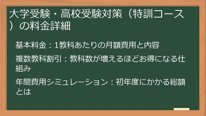 大学受験・高校受験対策（特訓コース）の料金詳細