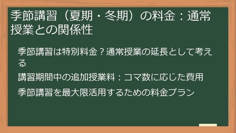 季節講習（夏期・冬期）の料金：通常授業との関係性