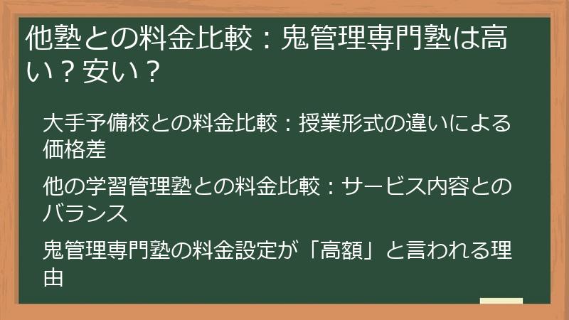 他塾との料金比較：鬼管理専門塾は高い？安い？