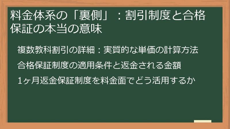 料金体系の「裏側」:割引制度と合格保証の本当の意味