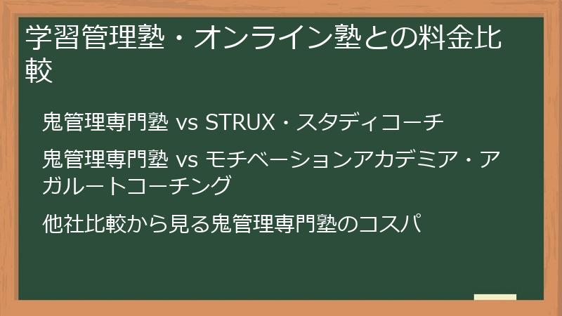 学習管理塾・オンライン塾との料金比較