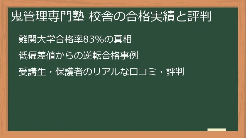 鬼管理専門塾 校舎の合格実績と評判
