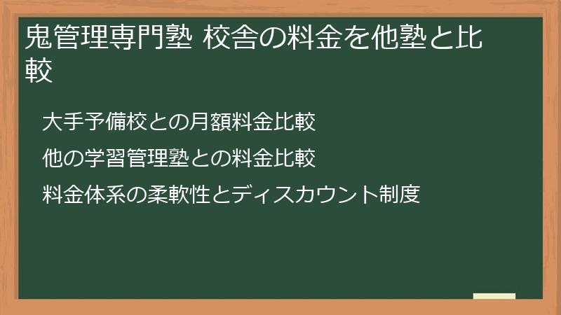 鬼管理専門塾 校舎の料金を他塾と比較