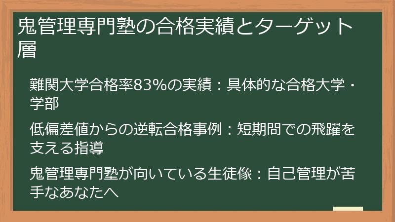 鬼管理専門塾の合格実績とターゲット層