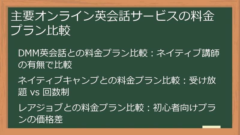 主要オンライン英会話サービスの料金プラン比較