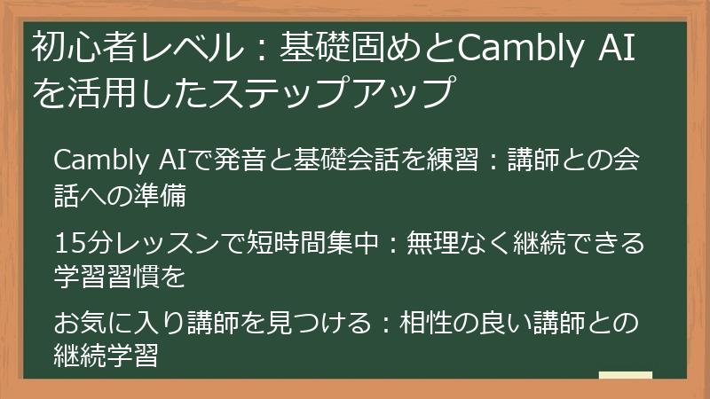 初心者レベル：基礎固めとCambly AIを活用したステップアップ