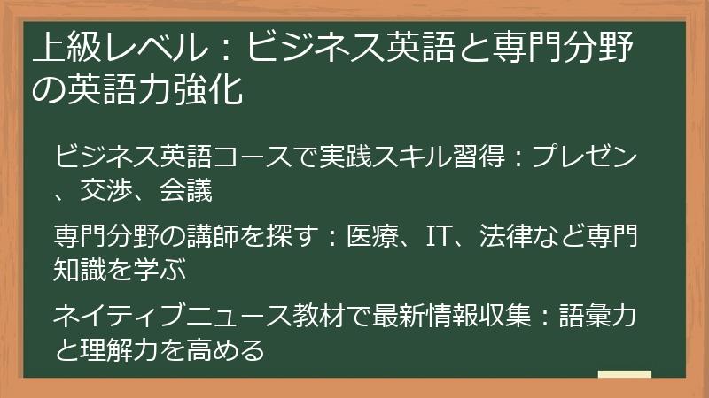 上級レベル：ビジネス英語と専門分野の英語力強化