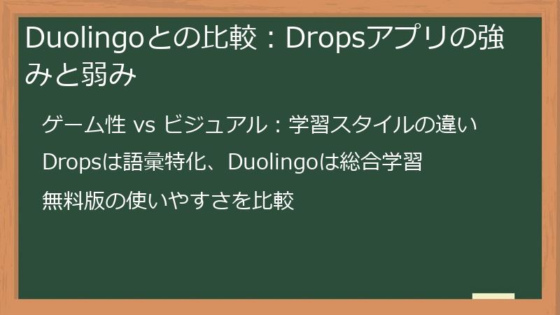 Duolingoとの比較：Dropsアプリの強みと弱み