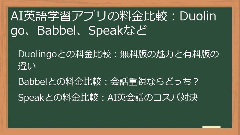 AI英語学習アプリの料金比較：Duolingo、Babbel、Speakなど