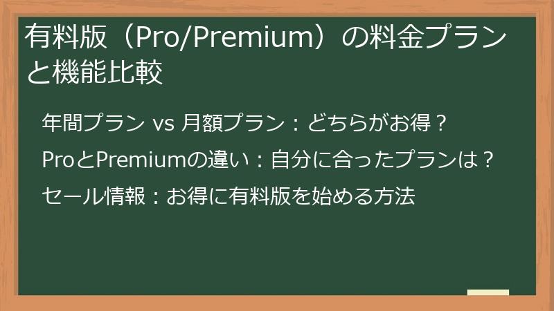 有料版（Pro/Premium）の料金プランと機能比較