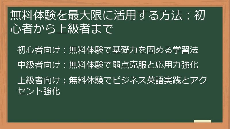 無料体験を最大限に活用する方法：初心者から上級者まで