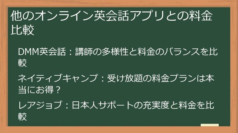 他のオンライン英会話アプリとの料金比較