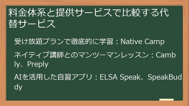 料金体系と提供サービスで比較する代替サービス