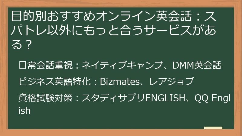 目的別おすすめオンライン英会話：スパトレ以外にもっと合うサービスがある？