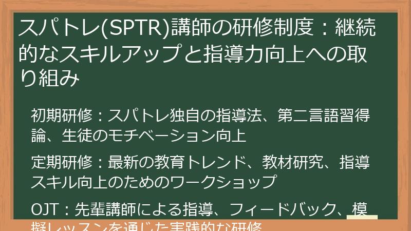 スパトレ(SPTR)講師の研修制度：継続的なスキルアップと指導力向上への取り組み