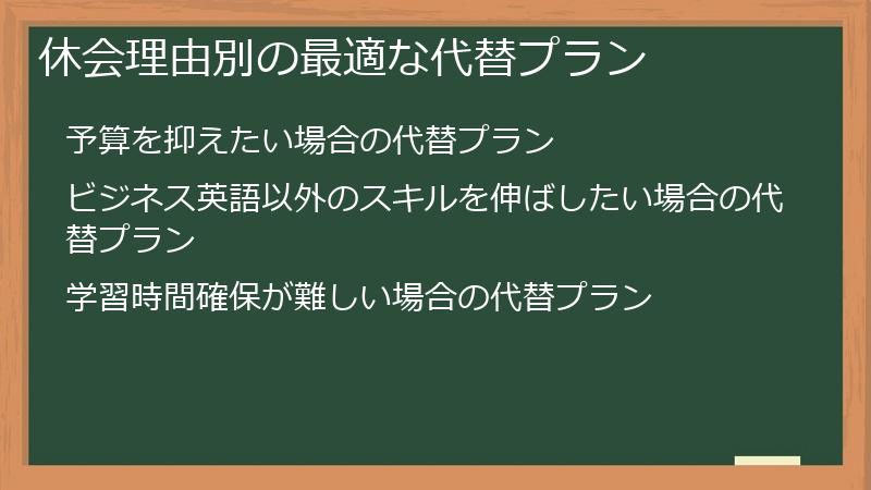 休会理由別の最適な代替プラン