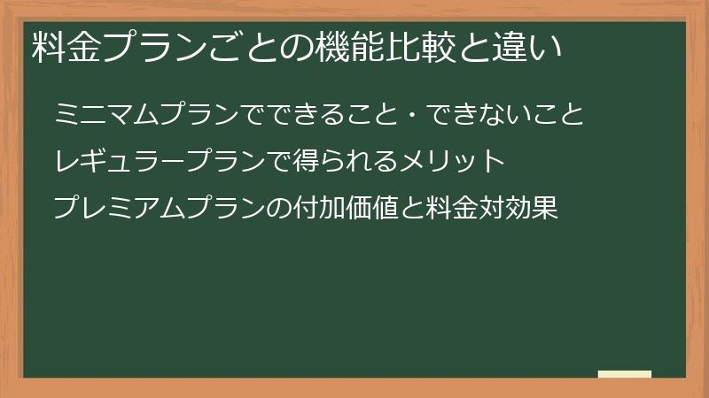 料金プランごとの機能比較と違い