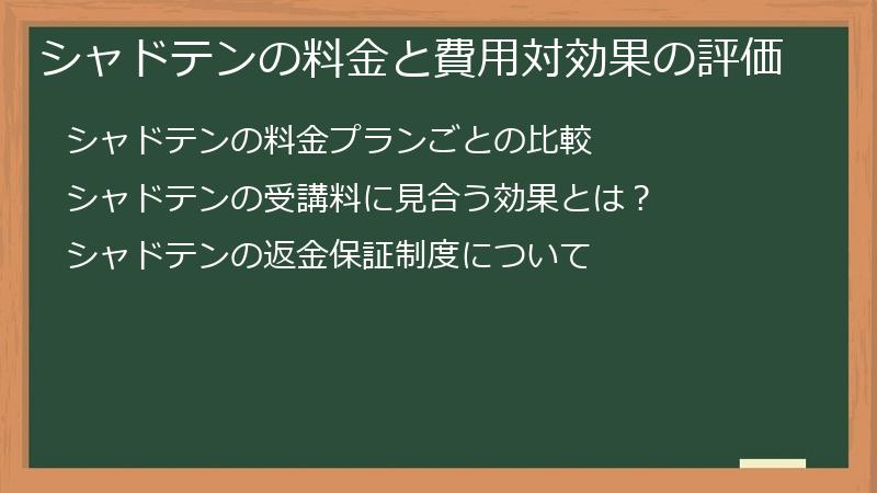 シャドテンの料金と費用対効果の評価