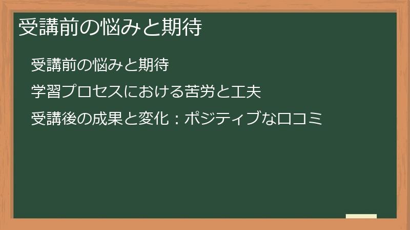 受講前の悩みと期待
