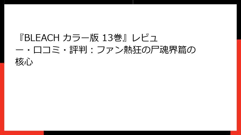 『BLEACH カラー版 13巻』レビュー・口コミ・評判：ファン熱狂の尸魂界篇の核心