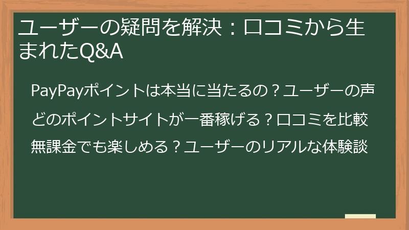 ユーザーの疑問を解決：口コミから生まれたQ&A