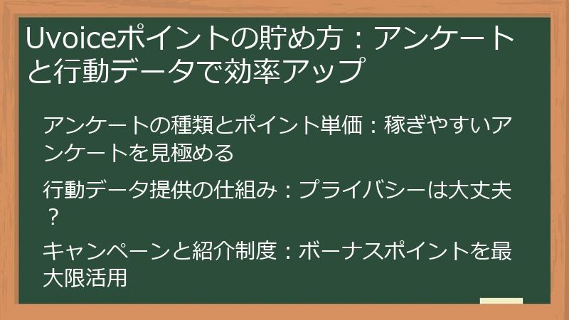 Uvoiceポイントの貯め方：アンケートと行動データで効率アップ