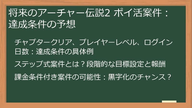 将来のアーチャー伝説2 ポイ活案件：達成条件の予想