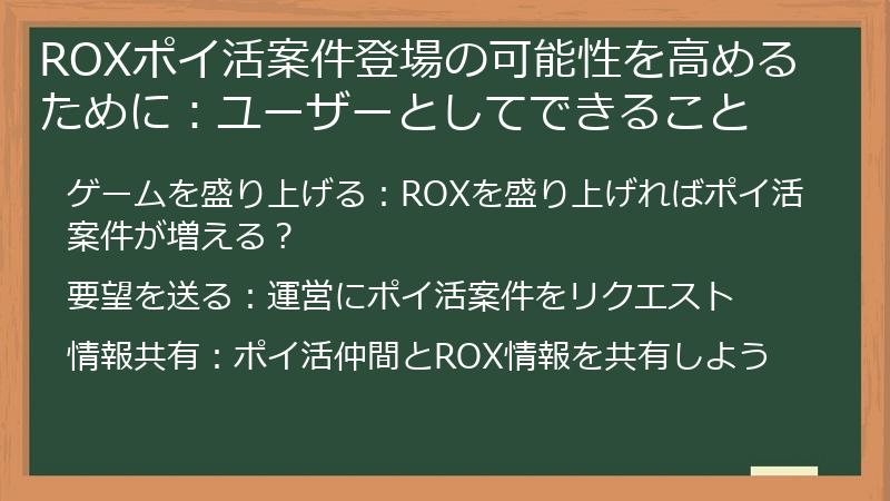ROXポイ活案件登場の可能性を高めるために:ユーザーとしてできること