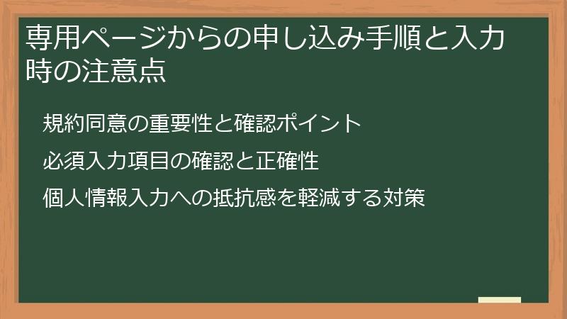 専用ページからの申し込み手順と入力時の注意点