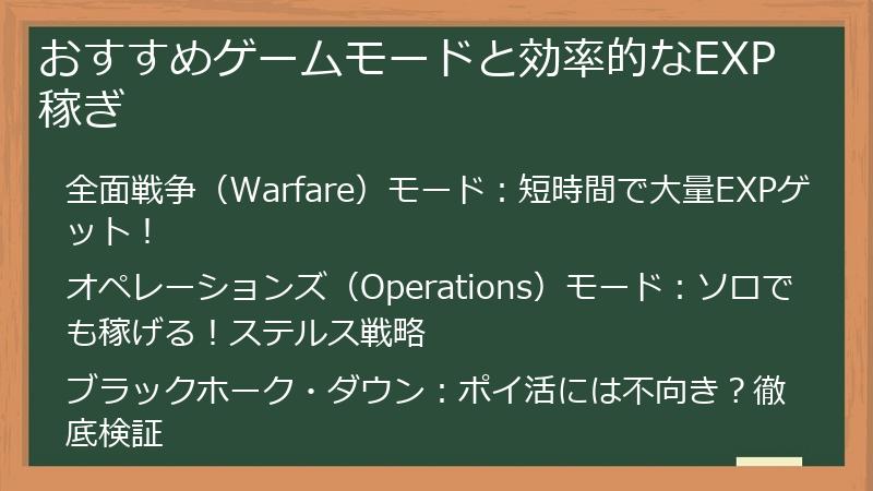 おすすめゲームモードと効率的なEXP稼ぎ