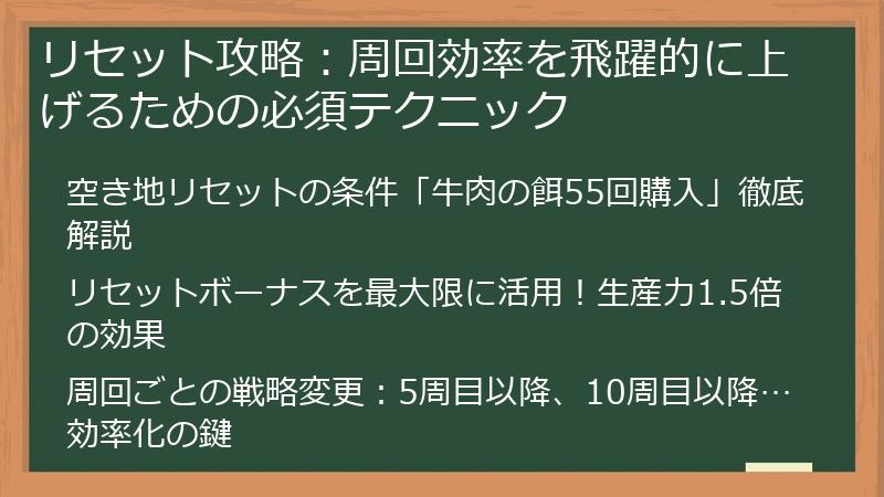 リセット攻略：周回効率を飛躍的に上げるための必須テクニック