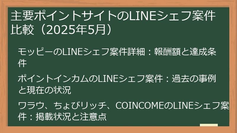 主要ポイントサイトのLINEシェフ案件比較（2025年5月）