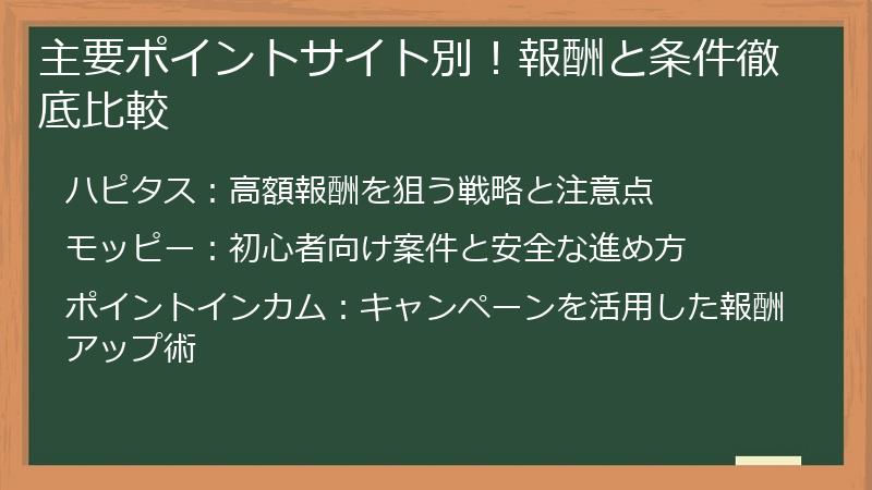 主要ポイントサイト別！報酬と条件徹底比較