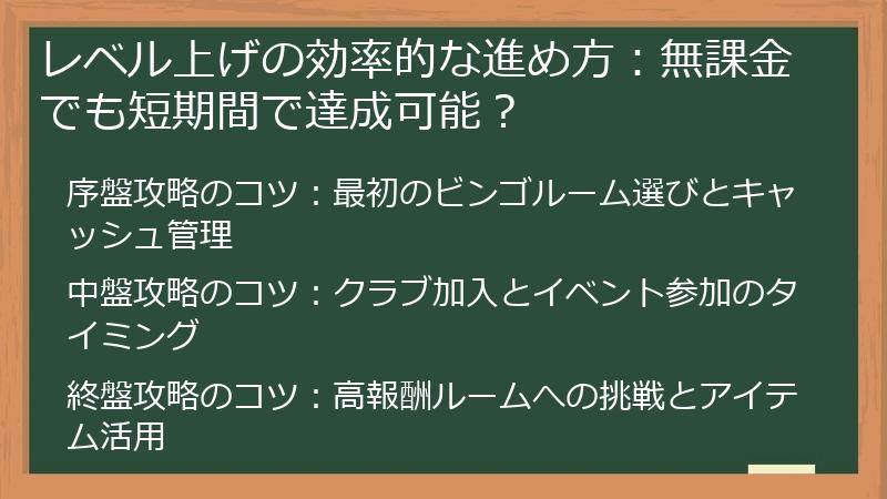 レベル上げの効率的な進め方：無課金でも短期間で達成可能？