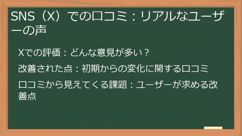 SNS（X）での口コミ：リアルなユーザーの声