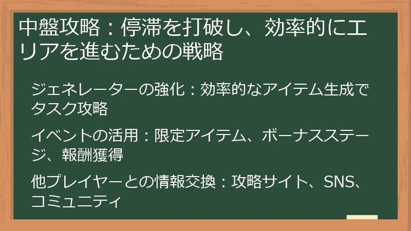 中盤攻略：停滞を打破し、効率的にエリアを進むための戦略