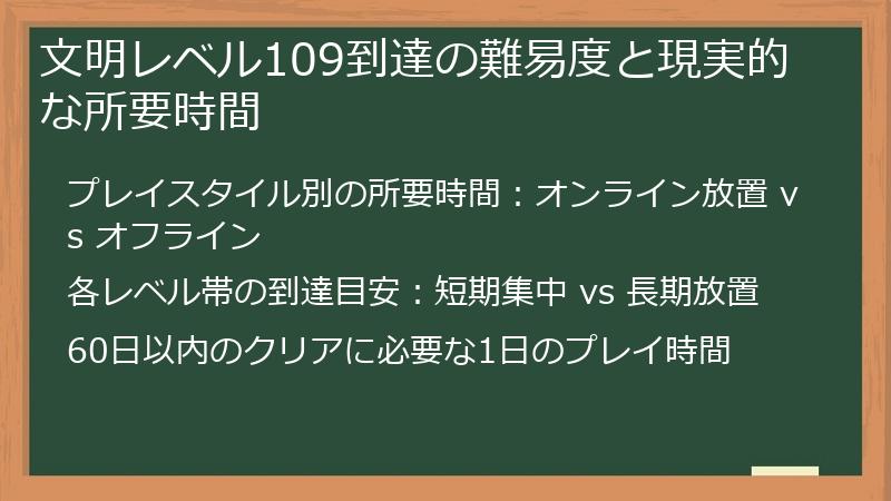 文明レベル109到達の難易度と現実的な所要時間